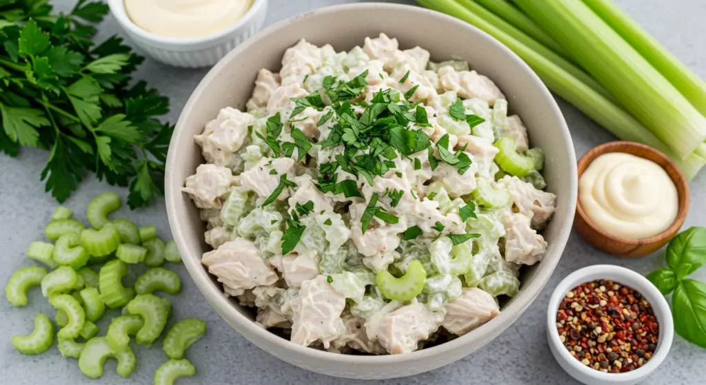creamy chicken salad recipe in a bowl